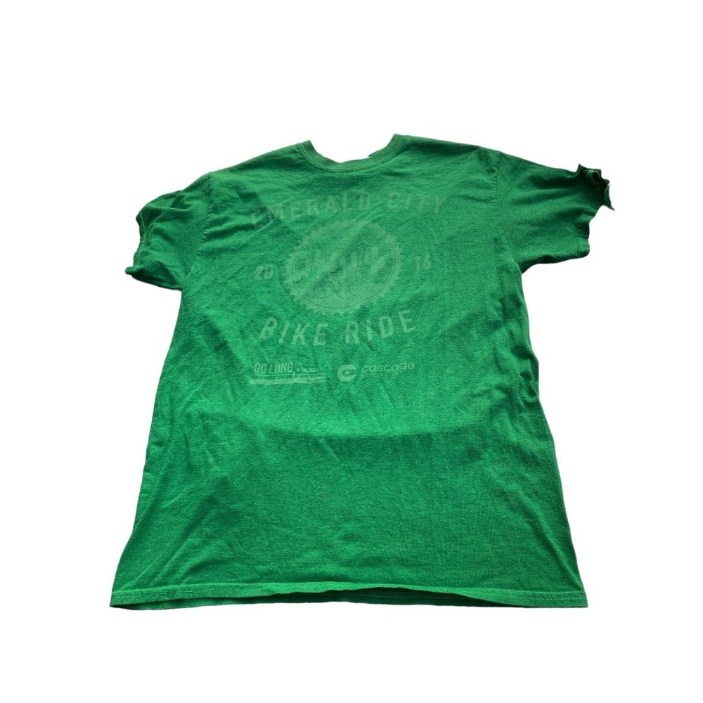Mens Shirt Emerald City Bike Ride T-shirt Size Medium Cotton Green Seattle Space